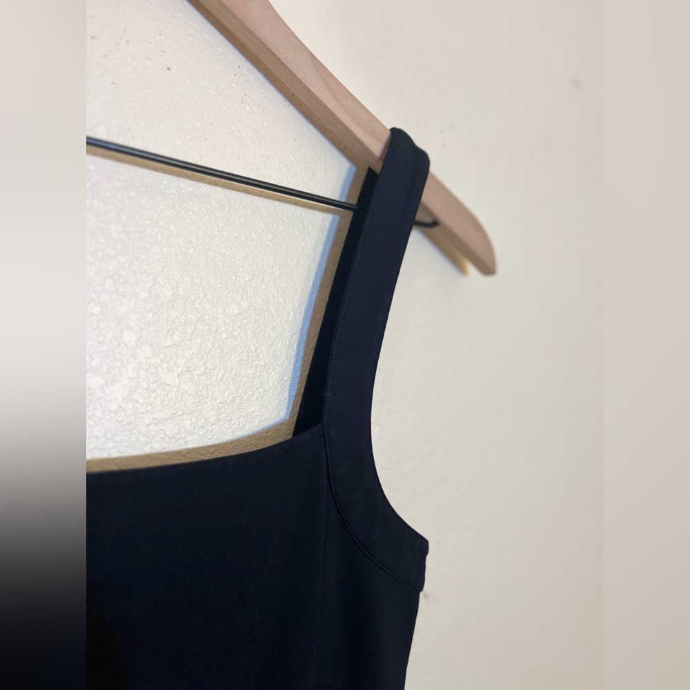 cupcakes and cashmere Black Mini Dress Square Neck Quiet Luxury Minimalist LBD - Picture 5 of 11